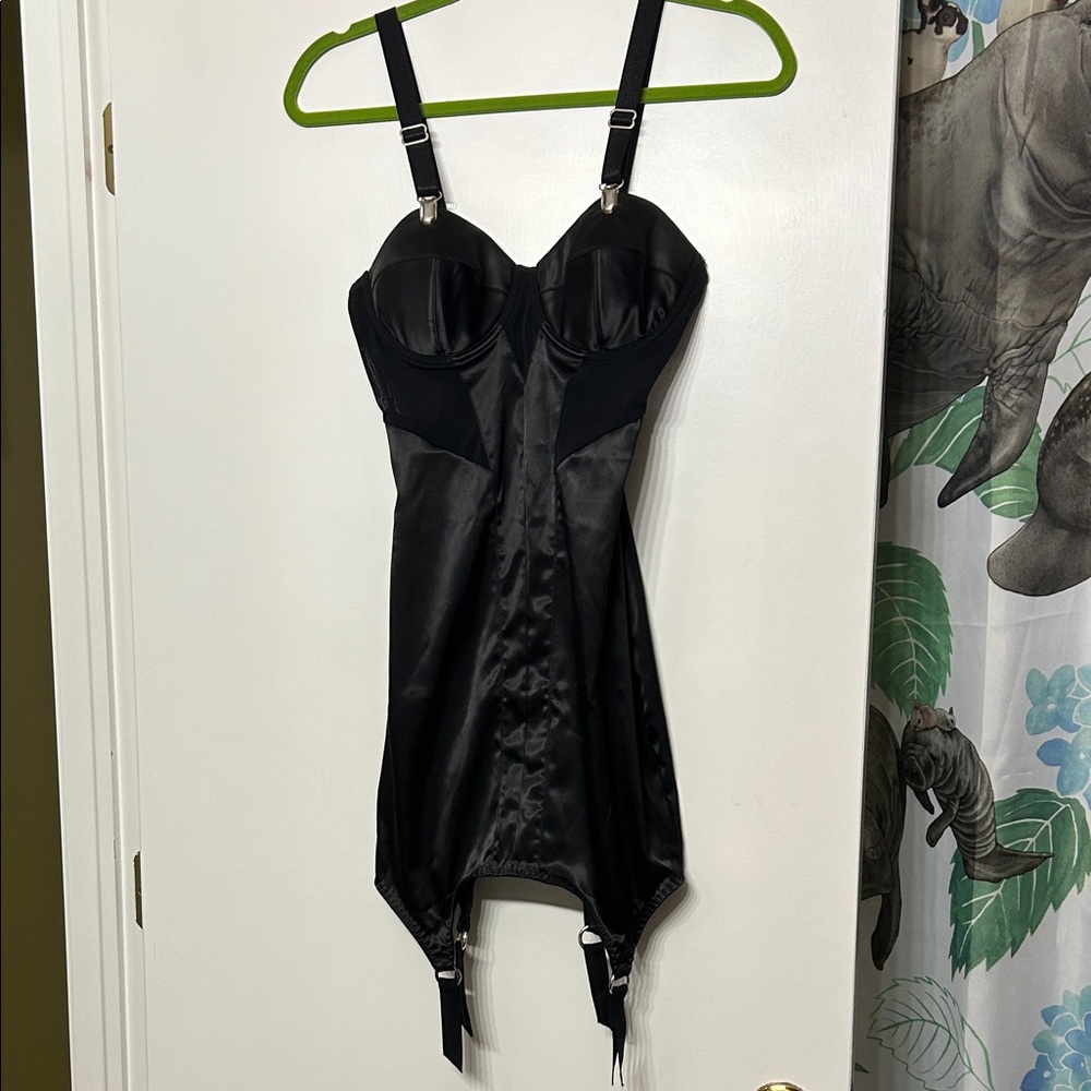 Killstar Black Satin Bustier Mini Dress with Garter Straps